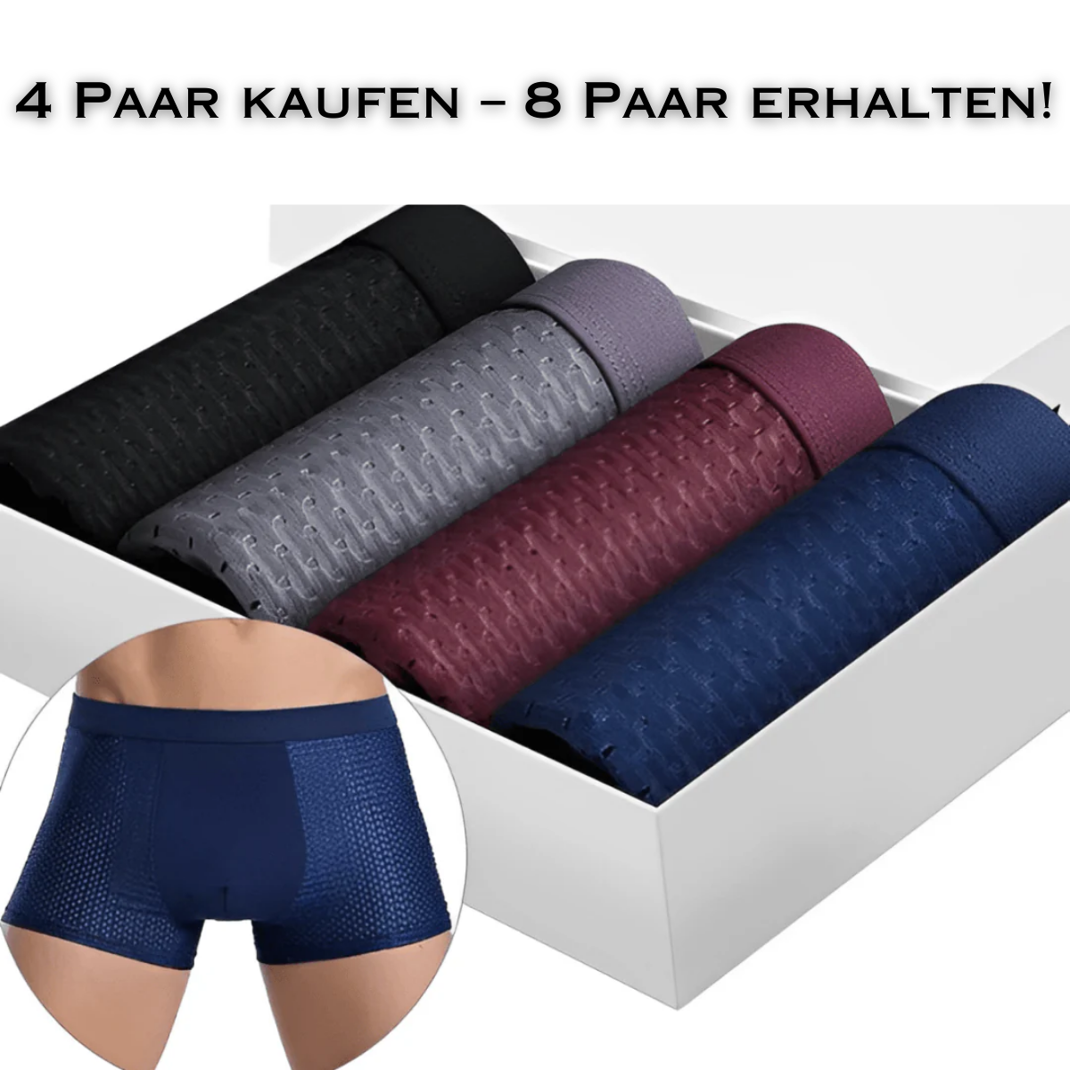 8er-Set Premium-Atmungsaktive Herrenunterwäsche – Bamboobox® [Zahlen Sie 4, erhalten Sie 8] + Gratisgeschenk: 6 Paar Socken